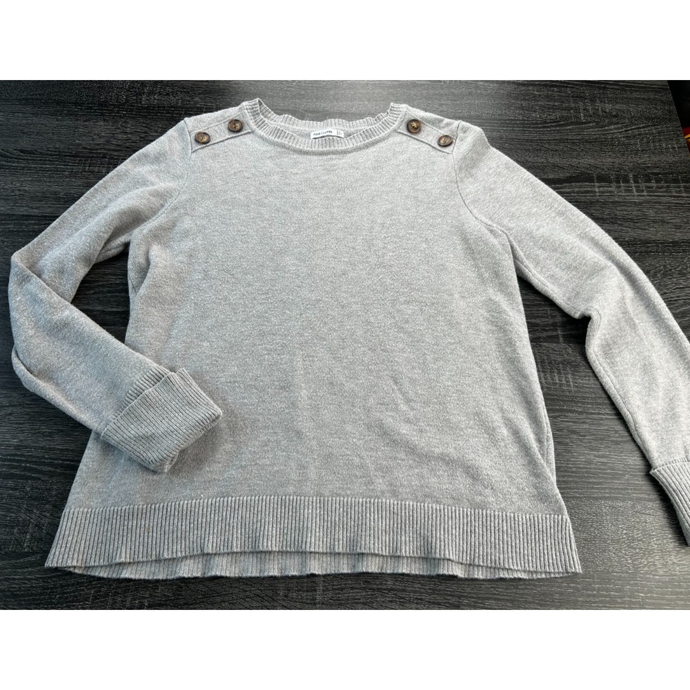 Pink Clover Women's Sweater XL‎ Gray Button Shoulder Pullover Knit Long Sleeve